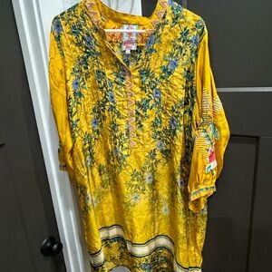 Johnny Way Yellow Embroidered Floral Tunic
